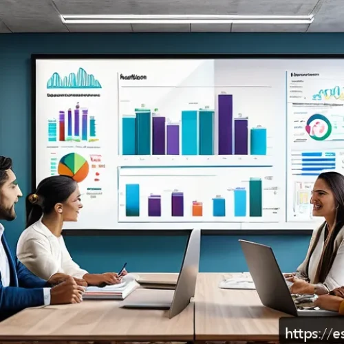 전략경영 강의 및 학습 자료 - A modern office environment showcasing a diverse team of Hispanic professionals collaboratively brai...