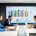 전략경영에서 실패하지 않는 방법 - A modern corporate office setting in Spain with a diverse team of professionals engaged in a dynamic...